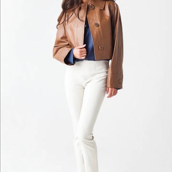 VINCE Women’s Leather Cropped Jacket, Color Brown, Size XXS - Picture 4 of 10